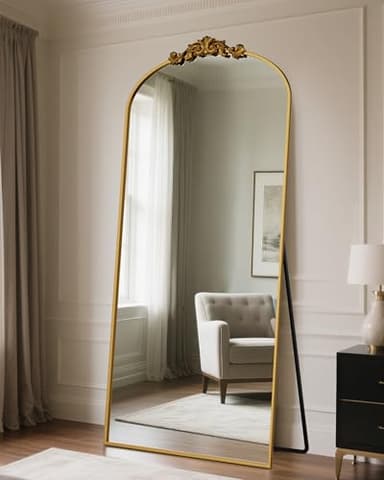 Antok Arched Full Length Mirror, 78"x38" Floor Mirror with Carved, Full Body Mirrors for HomeDecor, Standing/Halling Large Wall Mirror for Bedroom, Living Room, Cloakroom, Gold, Retro Style - Image 2