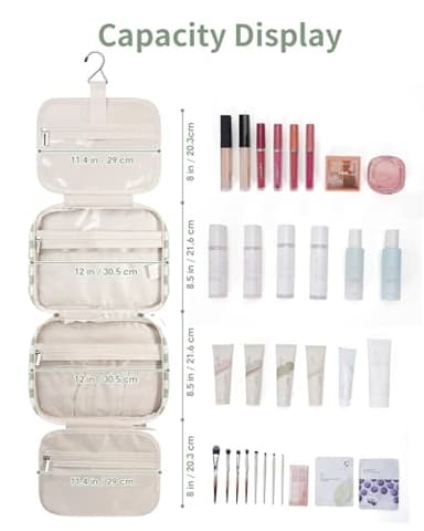 Narwey Travel Toiletry Bag for Women Large Hanging Makeup Bag Organizer Toiletries Bag for Full Size Essentials Accessories Cosmetics (Mint Green Checkerboard (Large)) - Image 5