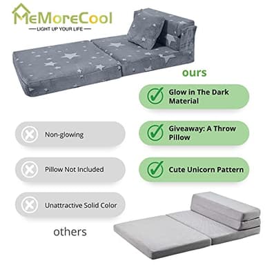 MeMoreCool Glow Star Pattern Tri-Fold Sofa Bed for Kids, Foldable Futon Chair and Floor Couch, Convertible Trifold Mattress for Playroom - Image 5