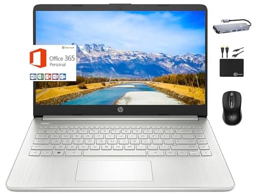 HP 2024 Premium 14" Micro-edge Portable Laptop Student Business, Intel Quad-Core N4120, 16GB RAM, 384GB (128GB eMMC+ 256GB Card), Webcam, WiFi, Windows 11S + 1 Year Office 365, MarxsolAccessory Silver - Image 1