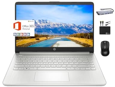 HP 2024 Premium 14" Micro-edge Portable Laptop Student Business, Intel Quad-Core N4120, 16GB RAM, 384GB (128GB eMMC+ 256GB Card), Webcam, WiFi, Windows 11S + 1 Year Office 365, MarxsolAccessory Silver - Image 1