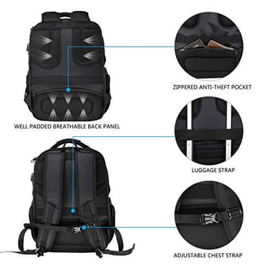 KROSER TSA Friendly Travel Laptop Backpack 17.3 inch XL Computer Backpack Water-Repellent College Daypack Business Backpack with RFID Pockets & USB Port for Men/Women-Black - Image 6