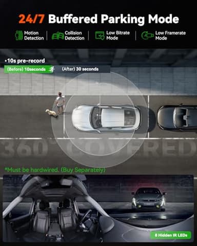 Vantrue E360 5.2K 360° Panoramic Dash Cam, 5GHz WiFi&GPS, Dual STARVIS 2, HDR,8 IR Night Vision, Front and Inside Dash Camera, Touchscreen, 24/7 Buffered Parking Mode, LTE Support, Support 1TB Max - Image 5