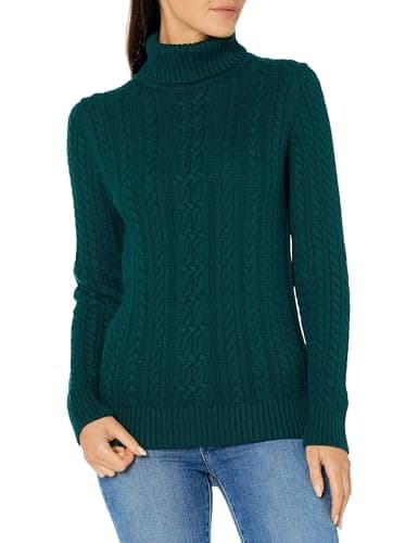 Amazon Essentials Women's Fisherman Cable Turtleneck Sweater (Available in Plus Size), Forest Green, Large - Image 1