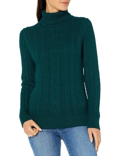 Amazon Essentials Women's Fisherman Cable Turtleneck Sweater (Available in Plus Size), Forest Green, Large - Image 1