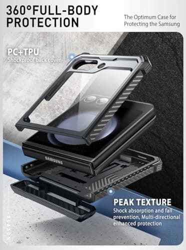 i-Blason for Samsung Galaxy Z Flip 7 FE Case, Z Flip6 Case with Stand, [Built-in Screen Protector] [Hinge Protection] [Belt-Clip], Military Phone Case for Samsung Z Flip 7 FE/6/5, Armorbox, Black - Image 3