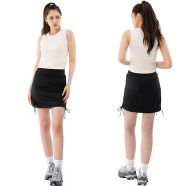 CAMEL CROWN Women’s Tennis Skirts with Adjustbale Drawstrings Athletic Golf Skorts for Summer Hiking Tummy Control Black - Image 2