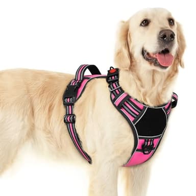 Eagloo Dog Harness for Large Dogs, Easy Wearing with 3 Buckles, Adjustable No Pull Pet Harness with 2 Rings for Walking, No Chock Reflective Soft Padded Vest with Control Handle, Pink & Black, L - Image 1
