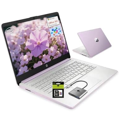 HP 14" Student-Laptop office365 Copilot AI, 4-Cores Intel N150(Up to 3.6GHz) 16GB RAM 256GB Storage(128GB UFS + 128GB Ghost Manta SD Card) Computer-Laptop with Wi-Fi 6 Win11 Honey Lavender - Image 1