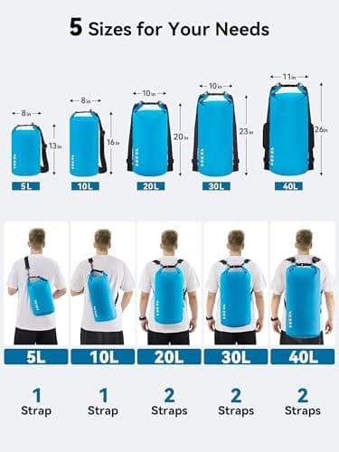 HEETA Waterproof Dry Bag for Women Men(Upgraded Version) 5L/10L/20L/30L/40L Roll Top Lightweight Dry Storage Bag Backpack with Emergency Whistle for Travel, Swimming, Boating, Kayaking, Camping, Beach - Image 4