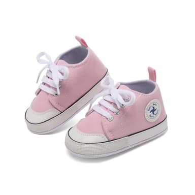 Baby Girls Boys Shoes Soft Anti-Slip Sole Newborn First Walkers Star High Top Canvas Denim Unisex Infant Sneaker(A01-Light Pink03,0-6 Months) - Image 2