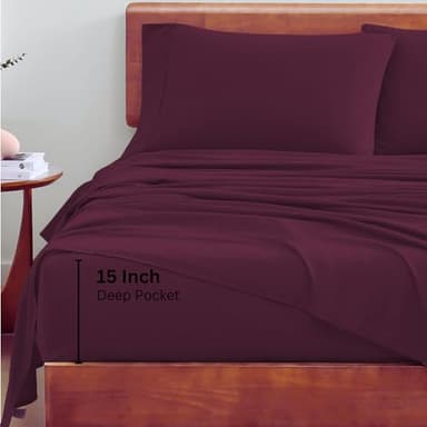 LANE LINEN Sustainably Produced 100% Organic Cotton Twin Bed Sheet Set, Soft & Breathable Naturally Cool Temperature Regulating Twin Sheet Set, Low Pilling Fade Resistant Bed Sheets- Windsor Wine - Image 5