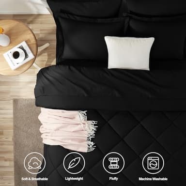 CozyLux Full Size Comforter Sets Black - 7 Pieces Bed in a Bag Full, Luxury Soft Bed Set for All Seasons, Bedding Set with Down Alternative Comforter, Sheets, Pillowcases & Shams - Image 2