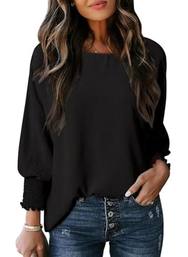 Dokotoo Womens Plus Size Tops Business Casual Outfits Crew Neck Spring Summer Ladies Tops Loose Fashion 3/4 Puff Sleeve T Shirts Flowy Blouses for Women Dressy Casual Black XL - Image 1