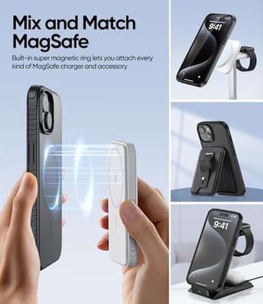 SUCGLES for iPhone 15 Case with MagSafe [Ultra Strong Magnetic] [12FT Military Drop Protection] [Soft Non-Slip Grip] Translucent Matte Slim Thin Phone Cover 6.1" for Apple iPhone15, Black - Image 3
