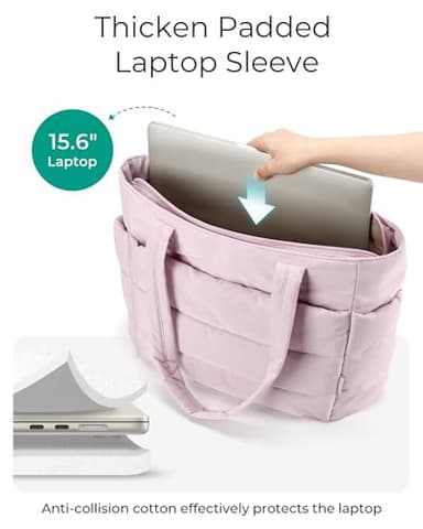 BAGSMART Tote Bag for Women, Lightweight Puffy Tote Bag with Compartments Shoulder Bag Handbag Quilted Shoulder Bag Handbag for Travel, Work, Beach, Gym, Shop (Pink) - Image 4