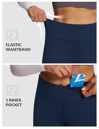 baleaf Leggings for Women Fleece Lined Thermal Warm Winter Tights High Waisted Thick Yoga Pants Cold Weather Inner Pocket Dark Blue XXL - Image 5