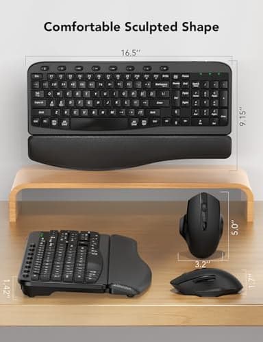Wireless Keyboard and Mouse Combo – Ergonomic Wave Key, Built-in Leather Soft Palm Rest, 2.4G Full Size, 8 Hotkeys, 6-Button Mouse with 4-Level DPI, Dual USB-A/USB-C, Windows & macOS Compatible - Image 8