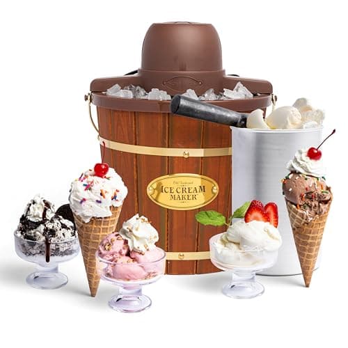 Nostalgia Electric Ice Cream Maker - Old Fashioned Soft Serve Ice Cream Machine Makes Frozen Yogurt or Gelato in Minutes - Fun Kitchen Appliance - Vintage Wooden Style - Dark Wood - 4 Quart - Image 1