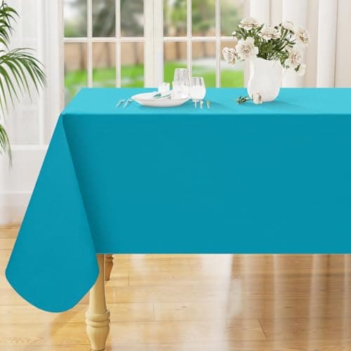 Smiry Rectangle Table Cloth 60x120 Inch, Waterproof Wipeable Vinyl Tablecloths Protector, Oil Spill Proof Plastic Table Cover for Dining, Picnic, Camping, Outdoor, Turquoise - Image 1