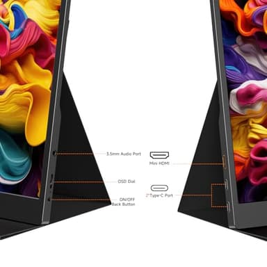 AYY 15.6 Inch Portable Monitor 1080P FHD USB-C HDMI External Display for Laptop Phone MAC PS5 Switch Xbox, Ultra-Slim 100% sRGB Portable Second Screen with Dual Speakers & Smart Cover, IPS, Black - Image 4