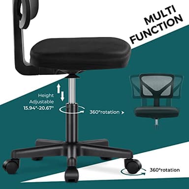DUMOS Armless Desk Chairs with Wheels, Ergonomic Adjustable Home Office Swivel Rolling Task Chair No Arms, Comfy Mesh Mid Back Computer Work Vanity Desk Seat for Small Spaces, Black - Image 7