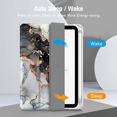 Fintie Hybrid Slim Case for iPad Mini 7 (A17 Pro, 7th Generation) 2024 / iPad Mini 6 (6th Gen) 8.3 Inch, [Built-in Pencil Holder] Shockproof Cover Clear Transparent Back Shell, Cloudy Marble - Image 3