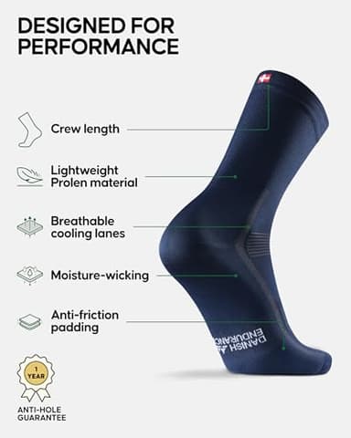 DANISH ENDURANCE Cycling Socks, Crew Length, Breathable, and Cushioned Bike Socks, for Men & Women, 3-Pack, Multicolor (1 x stripes, 1 x black, 1 x blue), Large - Image 2