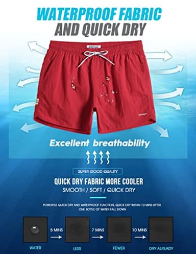 maamgic Mens Swim Trunks 5" with Mesh Lining Quick Dry Bathing Suits for Men Swim Shorts Swimwear Nylon Red X-Large - Image 5