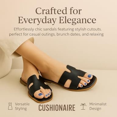 CUSHIONAIRE Voyage Cutout Strap Slides for Women, Slip On Summer Flats, Trendy Footwear, Comfortable Vacation Style Sandals for Women 2025, BLACK 8.5 - Image 5