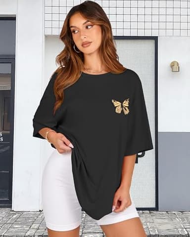 Womens Oversized Tshirt Graphic Tees Crew Neck Summer Short Sleeve Loose Fit Tops (A-Butterfly Print Black, 4XL) - Image 4
