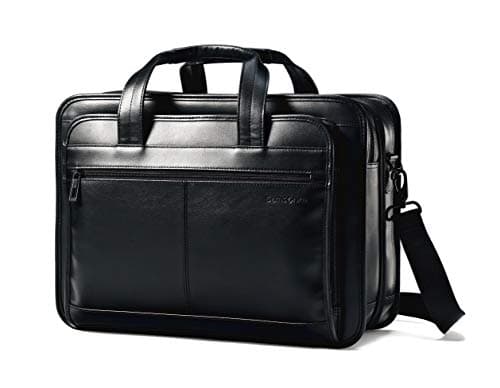 Samsonite Leather Expandable Briefcase, Black, One Size - Image 1