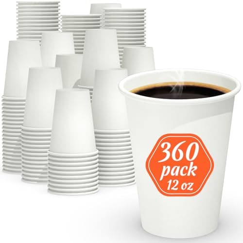 Dealusy 360 Count 12 oz Coffee Cups, Leak-Free Food Safe Paper Cups 12 oz, Disposable 12oz White Paper Cups for Cold and Hot Drinks - Image 1