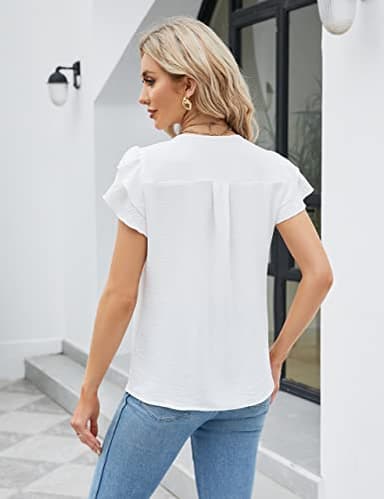 Blooming Jelly Womens Dressy Casual Shirts Short Sleeve V Neck Work Blouse Business Casual Summer Tops 2025(Medium, White) - Image 3