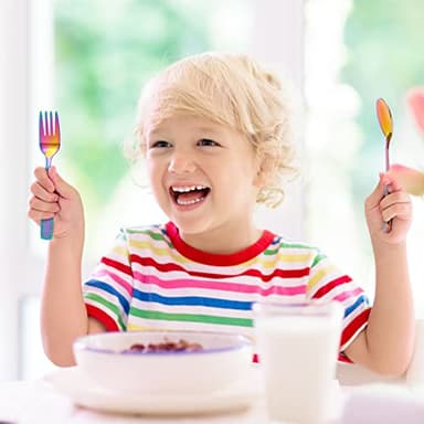 VITEVER 10 Pack Toddler Utensils, Stainless Steel Rainbow Silverware Set for Kids, Children Safe Cutlery Set Includes Forks and Spoons - Dishwasher Safe - Image 6
