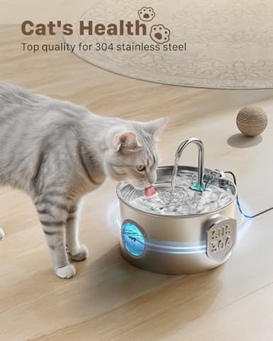 Cat Water Fountain Stainless Steel: 74oz/2.2L Cat Fountain for Drinking - Pet Water Fountain for Cats Inside - Quiet Cats Water Bowl Dispenser - Kitty Drinking Fountains - for Pets& Small Animals - Image 2
