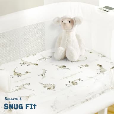 Ultra Soft Stretchy Jersey Knit Fitted Bassinet Sheets 3 Pack, Universal Fitted for Baby Cradle Moses Basket Oval Rectangle Mattress Safe and Snug, Bassinet Fitted Sheets for Boy, Dinosaur Print - Image 3