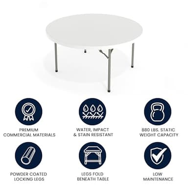 Flash Furniture 5' Round All-Occasion Plastic Folding Event Table for Parties and Trade Shows, Folding Banquet Table for Indoor/Outdoor Events, White - Image 10