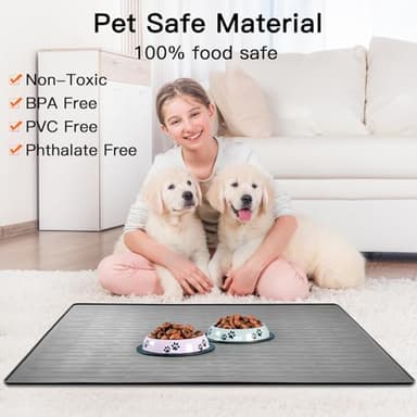 32" x 24" Large Pet Food Mat, Silicone Dog Mats for Food and Water, Nonslip Pet Feeding Mats for Floors,Dog Cat Bowl Mat with Raised Edges, Dark Brown - Image 4