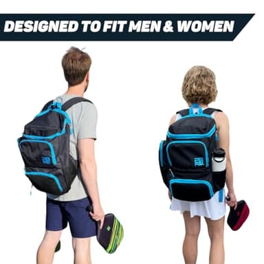 PBAW Pickleball Backpack for Men & Women – Large Gear Bag Fits 4 Paddles, Vented Shoe Compartment, 14 Pockets, Fence Hook, Dual XL Bottle Holders - Black/White - Image 8