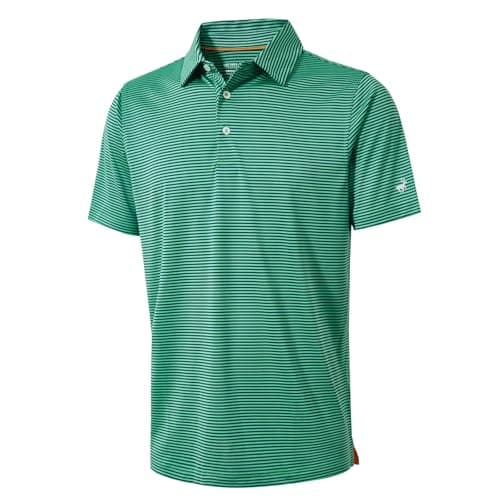 Golf Shirts for Men Dry Fit Moisture Wicking Casual Sport Short Sleeve Mens Golf Polo Shirts Green Stripe - Image 1