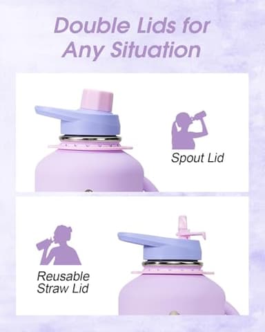 Coolflask Half Gallon Water Bottle with Straw, 64 oz Insulated Stainless Steel Water Jug With Handle Metal Double-Walled Vacuum Large Flask With Strap Leakproof, Keep Cold 48 Hrs Hot 24hrs, Lavender - Image 4