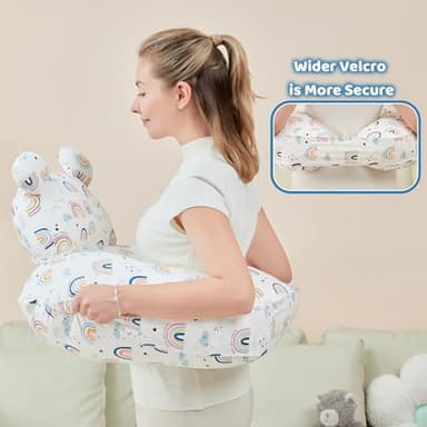 lasoftan Nursing Pillow for Breastfeeding, Breast Feeding Pillow for Mom Support, Adjustable Waist Strap and Removable Cotton Cover, Rainbow - Image 5