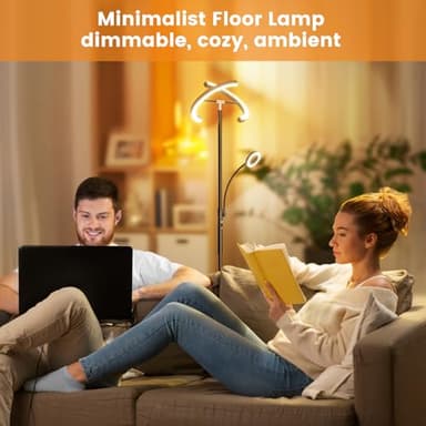 SIBRILLE Upgraded 2-in-1 LED Floor Lamp - Dimmable Mother-Daughter Standing Lamp with Remote&Touch Control, 29W Bright Floor Reading Light, Black Modern Standing Light for Living Room Bedroom Office - Image 7