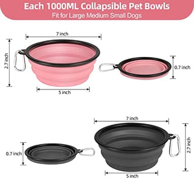 Kytely Large Collapsible Dog Bowls 2 Pack, 34oz Foldable Dog Travel Bowl, Portable Pet Water Food Bowl with Clasp, Pet Cat Feeding Cup Dish for Traveling, Walking, Hiking (Pink+Grey) - Image 3