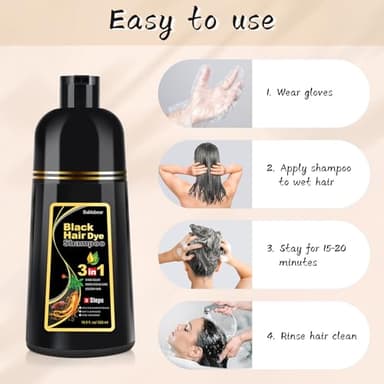 Bablabear Black Hair Dye Shampoo for Gray Hair, Semi-Permanent Hair Color Shampoo for Women and Men, Herbal Ingredients, 3 in 1 100% Grey Coverage.Lasts 30 Days/500ml/Natural herbal Ingredients - Image 4