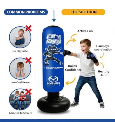Marwan Sports Inflatable Punching Bag for Kids – 5-in-1 Birthday Set with Gloves, Pump & Fast Rebound – Fun Active Toy for Boys Ages 4-12 - Image 6