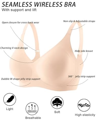 Gailife Smooth Wireless Bras for Women No Underwire Comfort Seamless Supportive Bra Raceback Push Up Bralettes Full Coverage -ND,M Nude - Image 5
