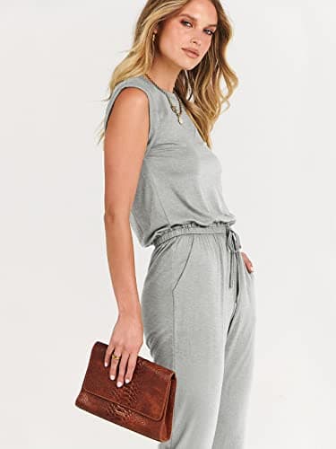 ANRABESS Womens Summer Sleeveless Jumpsuits Casual Dressy Stretchy Crewneck Rompers One Piece Outfits Fall Fashion 2025 Gray XX-Large - Image 9