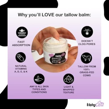Beef Tallow For Skin - Whipped Tallow Balm with Organic Jojoba Oil, Grass Fed Beef Tallow Face Moisturizer for Eczema, Baby, Lip Balm - Lotion For Extremely Dry Skin (Lavender Vanilla) - Image 3